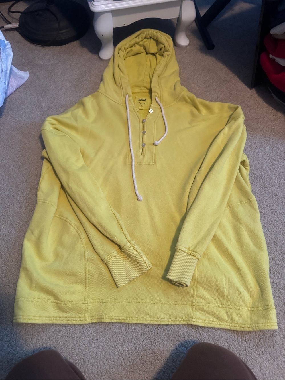 aerie Lime/ Yellow Hooded Henley Sweatshirt